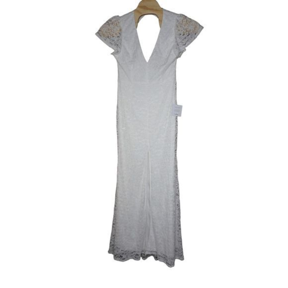 Lulus XL Your Hand‎ in Mine White Lace Flutter Sleeve Bridal Maxi Dress